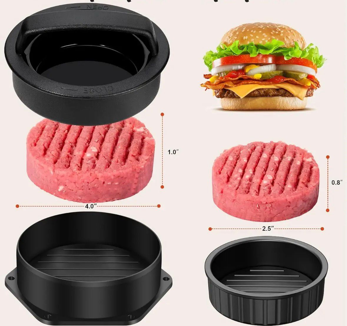 Set Hamburguesas Caseras Smash Molde Espátula Prensa