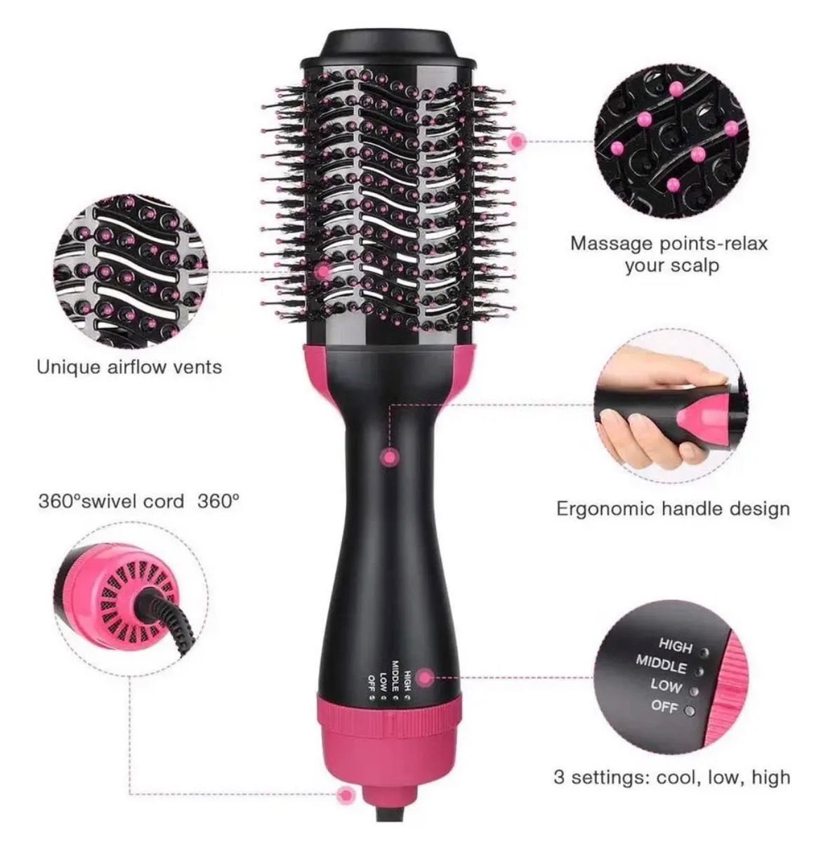 Cepillo Alisador Secador 360º Brushing Peine Anti Frizz