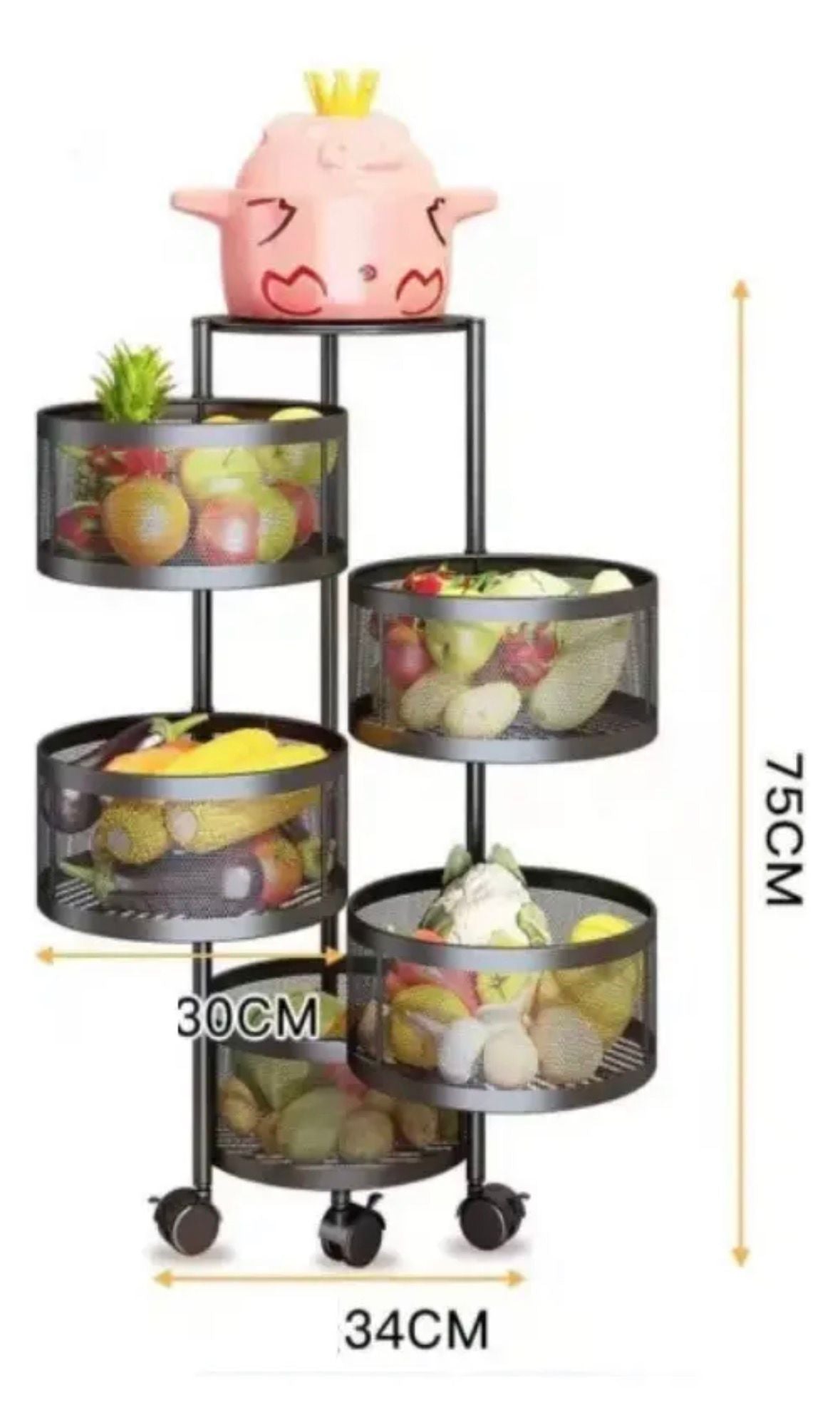Organizador De Cocina Frutero 5 Niveles Con Ruedas Acero Mate