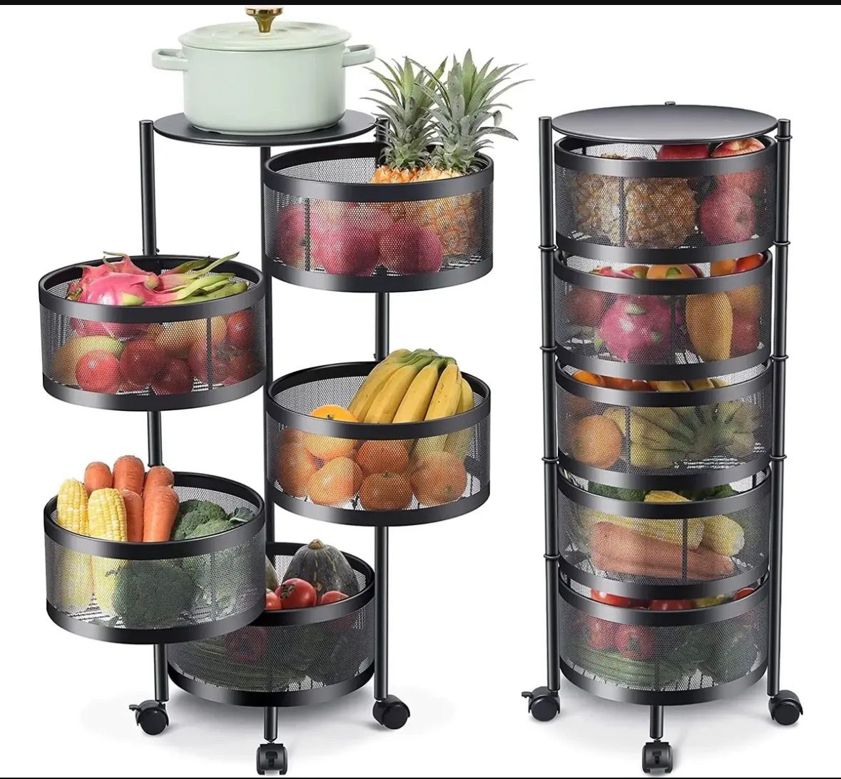 Organizador De Cocina Frutero 5 Niveles Con Ruedas Acero Mate