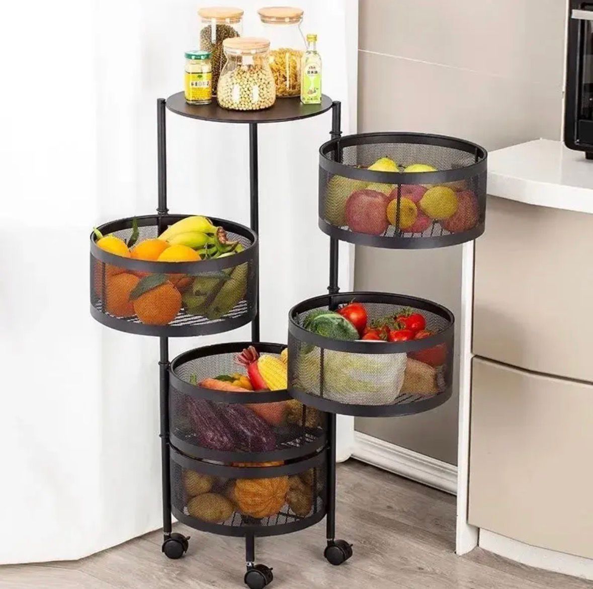 Organizador De Cocina Frutero 5 Niveles Con Ruedas Acero Mate