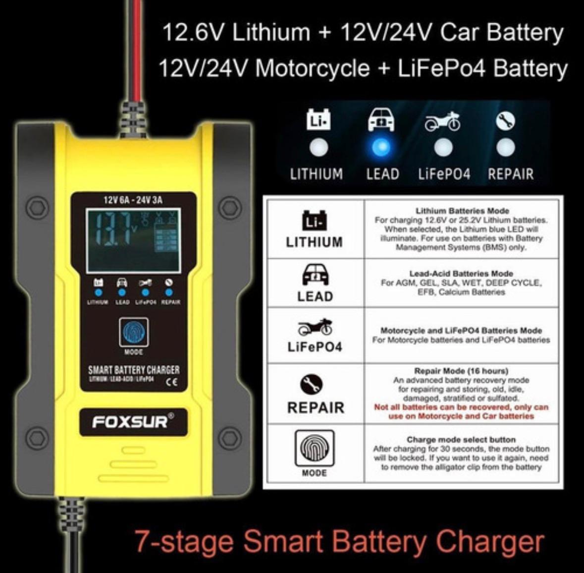 Cargador De Batería Inteligente Automático 12-24v Gel Acido