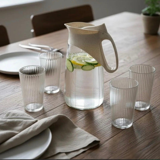 Jarra De Vidrio 1.2l Con 4 Vasos 200ml Resistentes