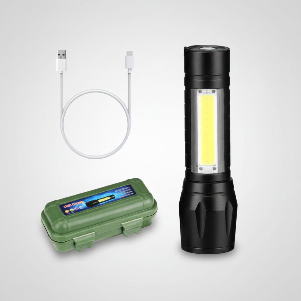 Linterna Led Recargable Usb Metálica Zoom Resiste Agua