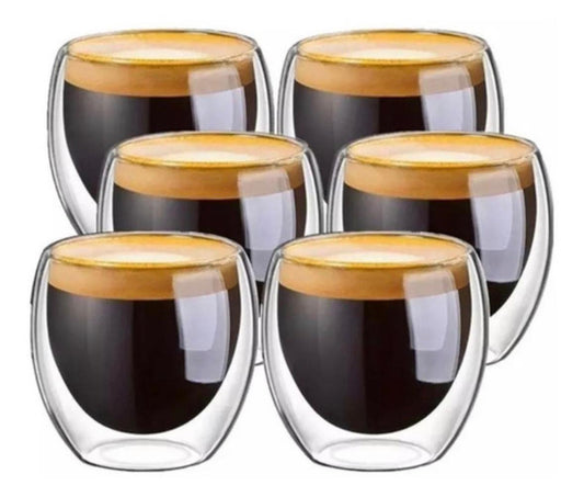 6 Vasos De Vidrio Doble Pared Té Café No Quema 80ml