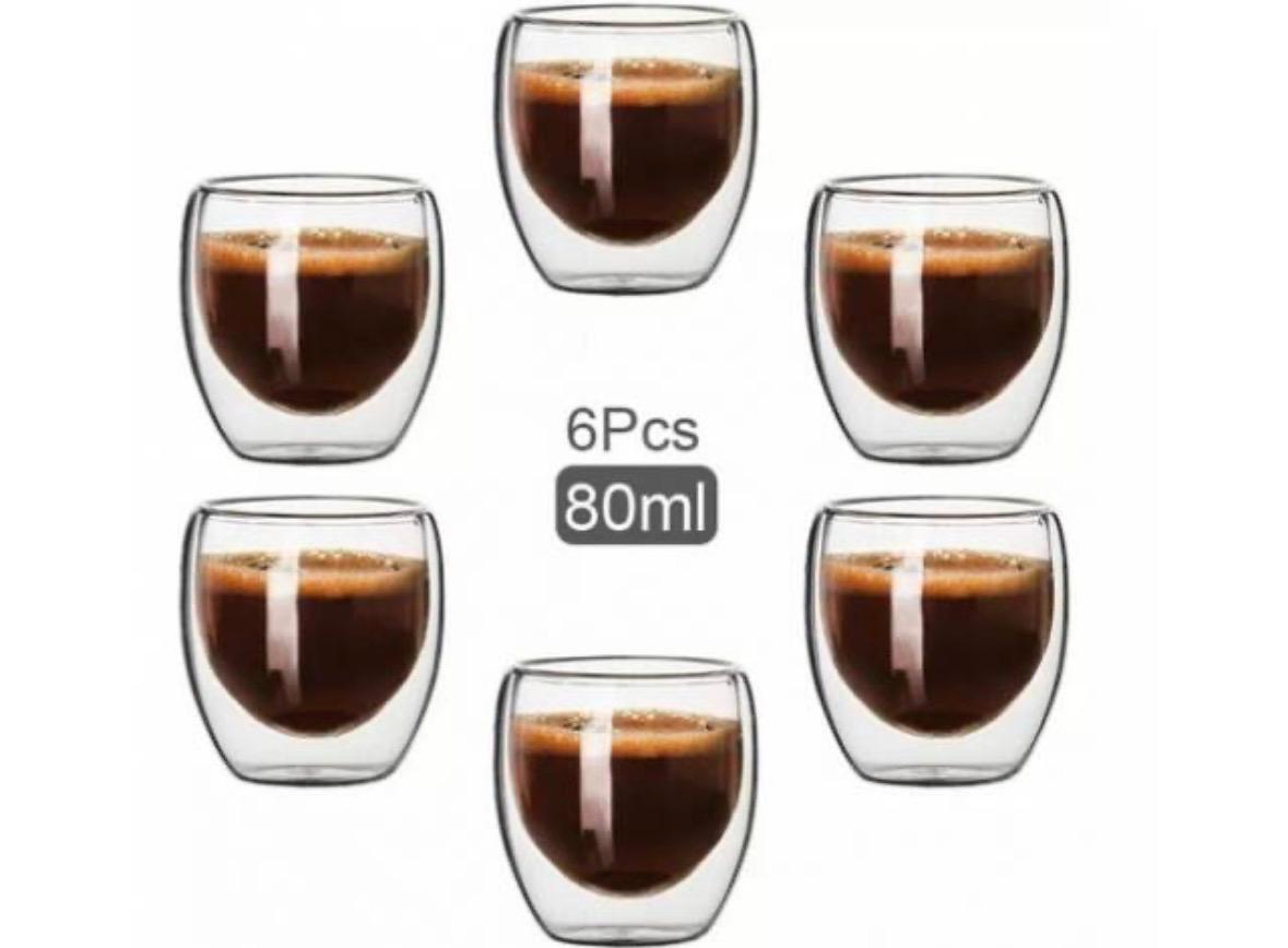 6 Vasos De Vidrio Doble Pared Té Café No Quema 80ml