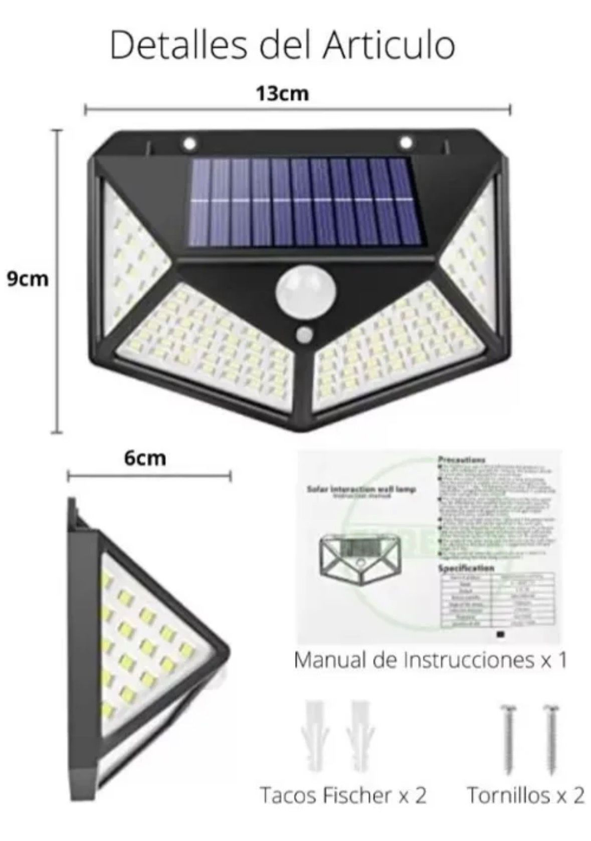 Foco Exterior Solar 100 Led Con Sensor De Movimiento Pack X4